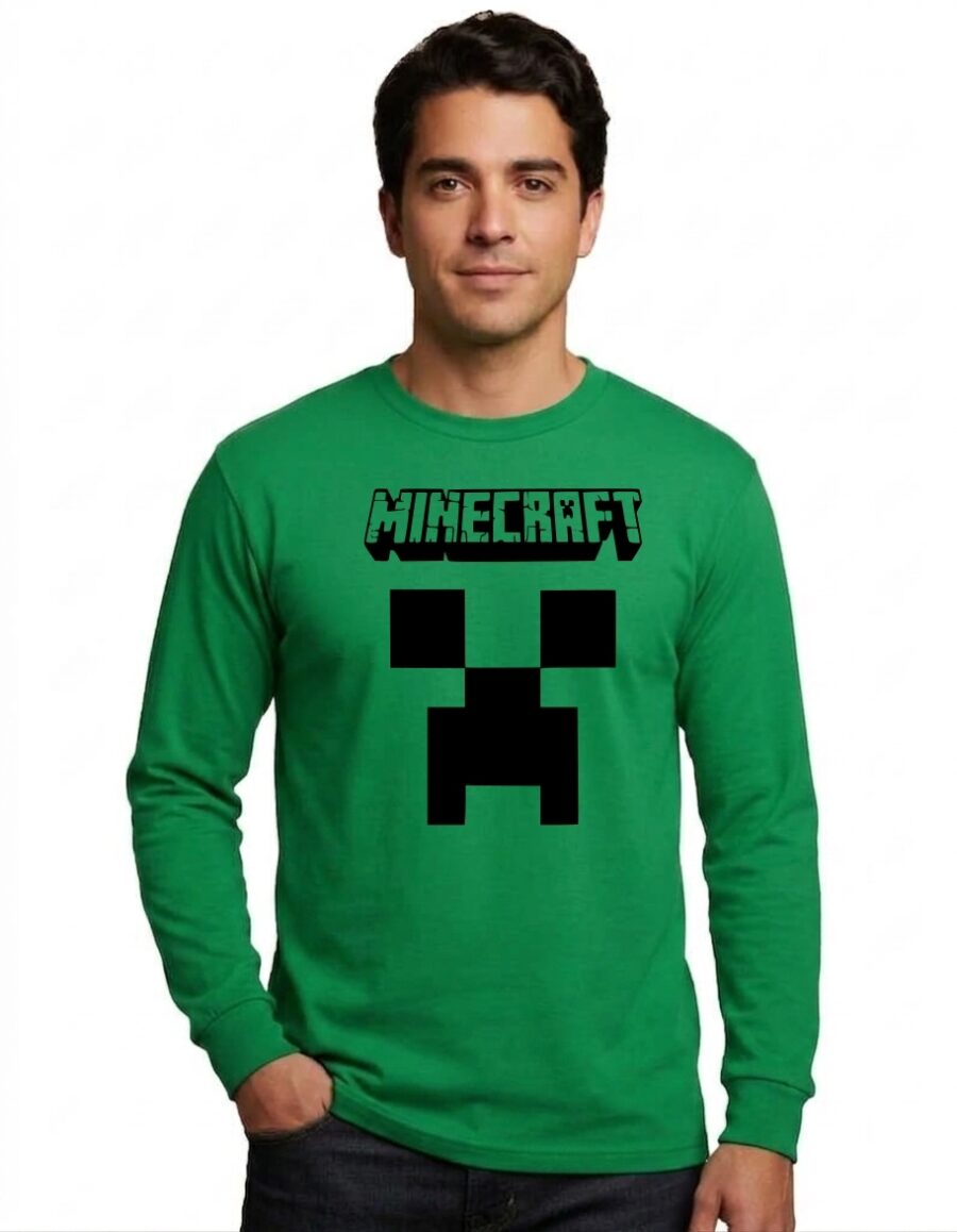 Camiseta Manga Comprida Adulto Unissex Verde Minecraft Creeper mlc