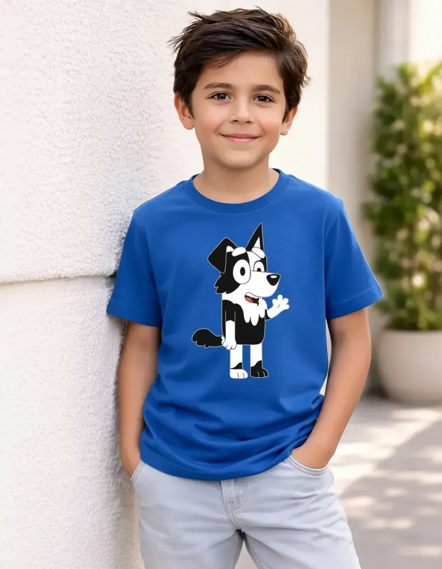 Camiseta Azul Manga Curta Infantil Bluey Mackenzie mlc
