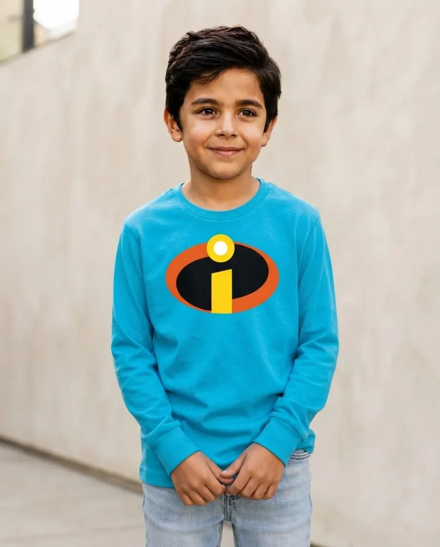 Camiseta Azul Turquesa Ls Infantil Os Incríveis mlc