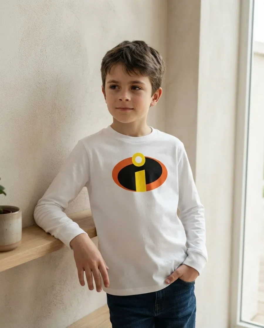 Camiseta Branca Ls Infantil Os Incríveis mlc
