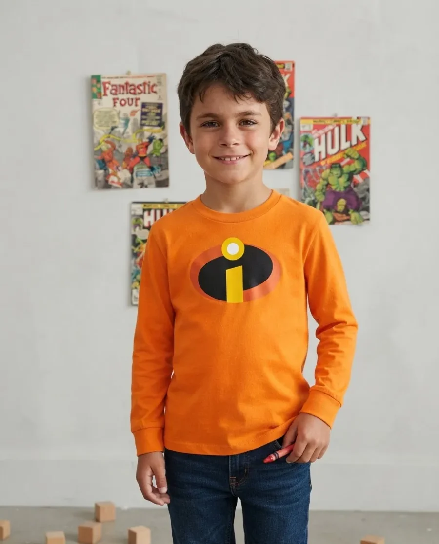 Camiseta Laranja Ls Infantil Os Incríveis mlc