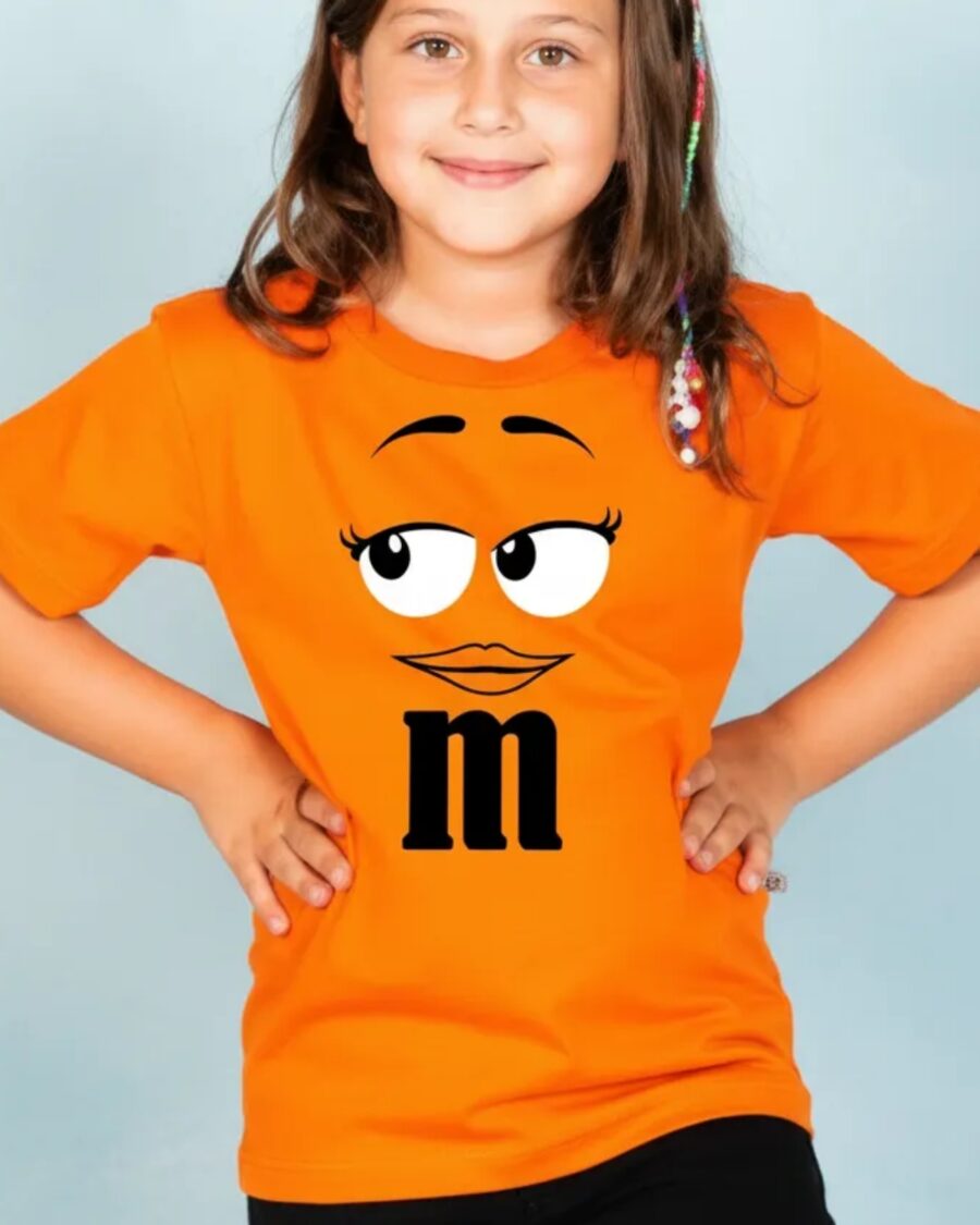 Camiseta Laranja Infantil Unissex m&m mod 3 mlc
