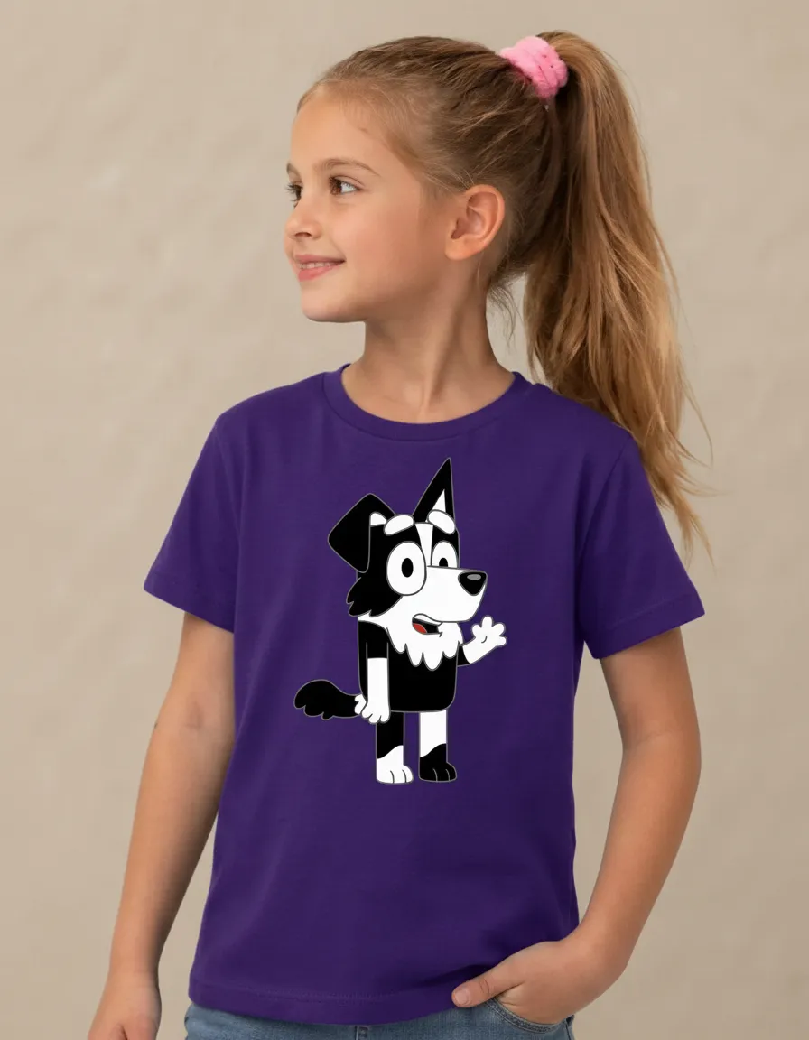 Camiseta Roxa Manga Curta Infantil Bluey Mackenzie mlc