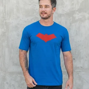 1 Camiseta Azul Ss Adulto Capuz Vermelho mlc