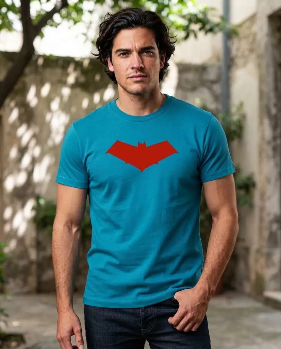 Camiseta Azul Turqueza Ss Adulto Capuz Vermelho mlr