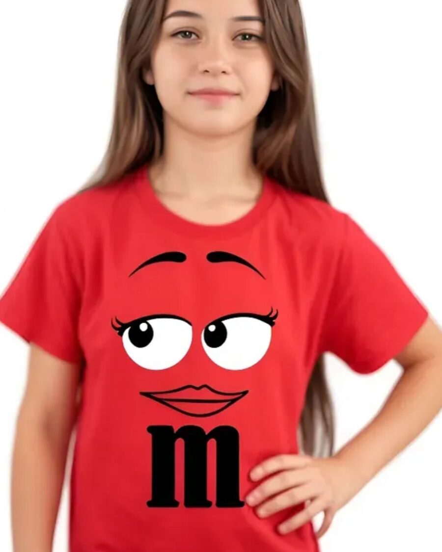 1 Camiseta Vermelha Infantil Unissex m&m mod 3 mlc
