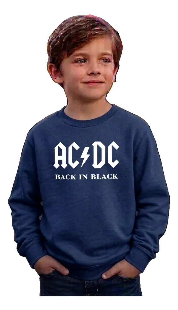 1 Blusa Moletom Infantil Ac/dc Back In Black Azul mlc