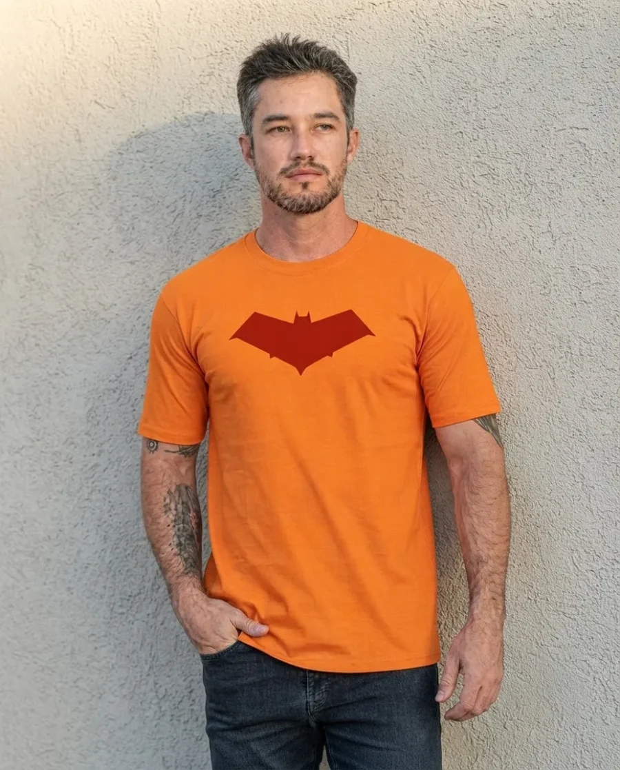 Camiseta Laranja Ss Adulto Capuz Vermelho mlc
