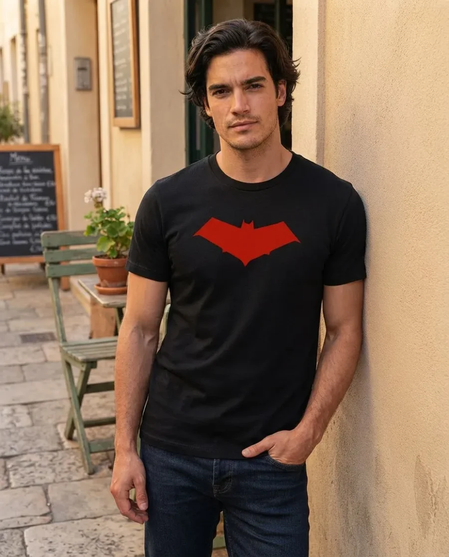 Camiseta Preta Ss Adulto Capuz Vermelho mlc