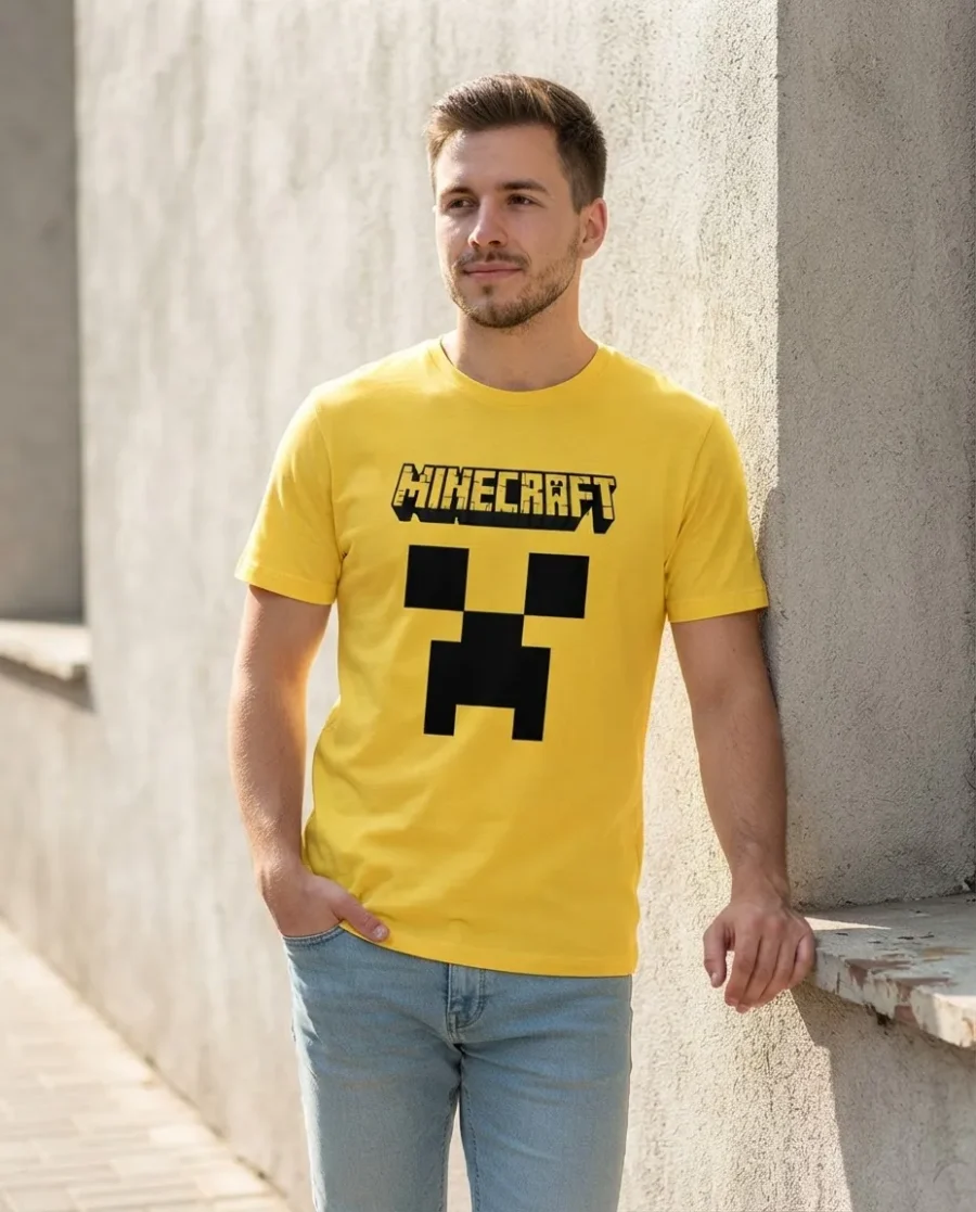 Camiseta Amarela Ss Adulto Minecraft mlca