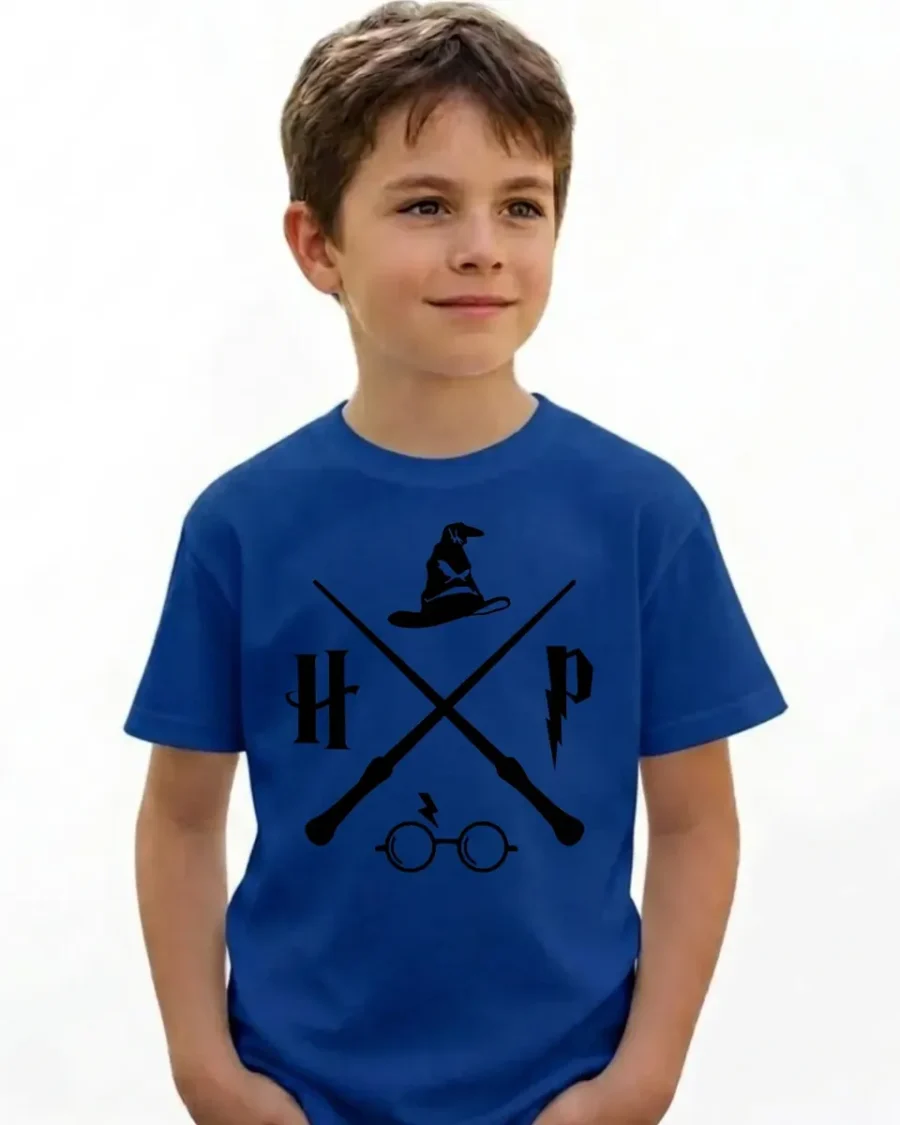 Camiseta Azul Infantil Unissex Harry Potter mlc
