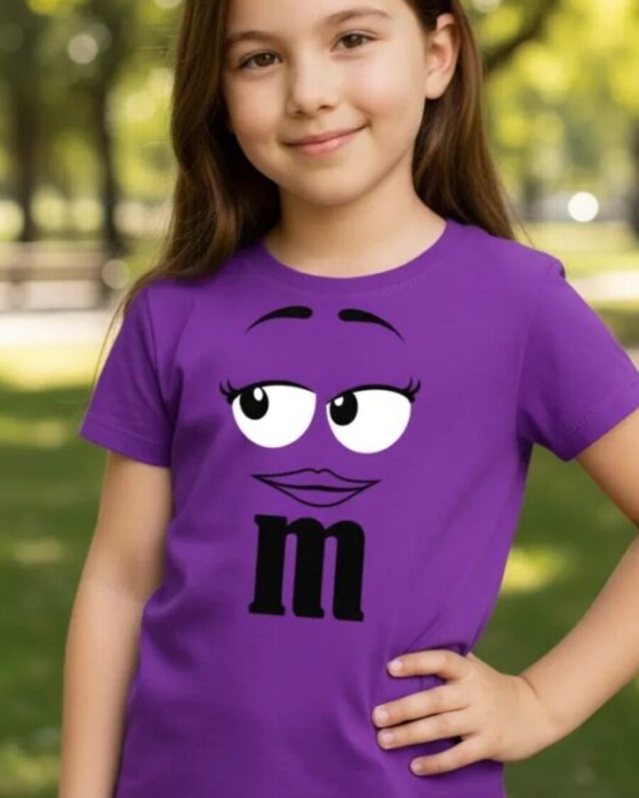 Camiseta Roxa Infantil Unissex m&m mod 3 mlr