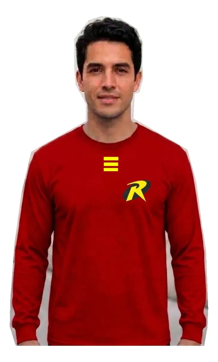 Camiseta Vermelha Manga Longa Adulto Unissex Robin Super Herói DC mlc