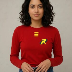 1 Camiseta Vermelha Manga Longa Baby Look Feminina Robin Dc Comics mlc