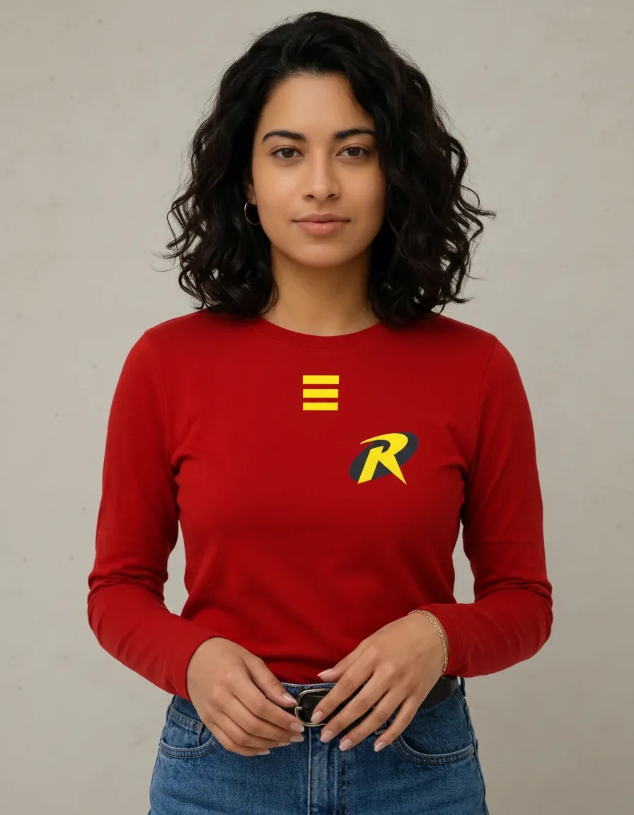 Camiseta Vermelha Manga Longa Baby Look Feminina Robin Dc Comics mlr