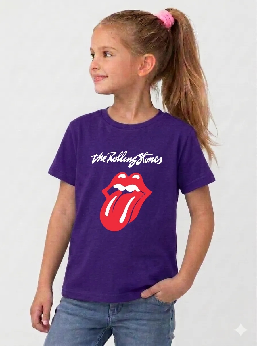 1 Camiseta Roxa Infantil Unissex Rolling Stones Logo Banda Rock mlc