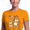 Camiseta Laranja Baby Look Feminina Bluey Mãe mlr