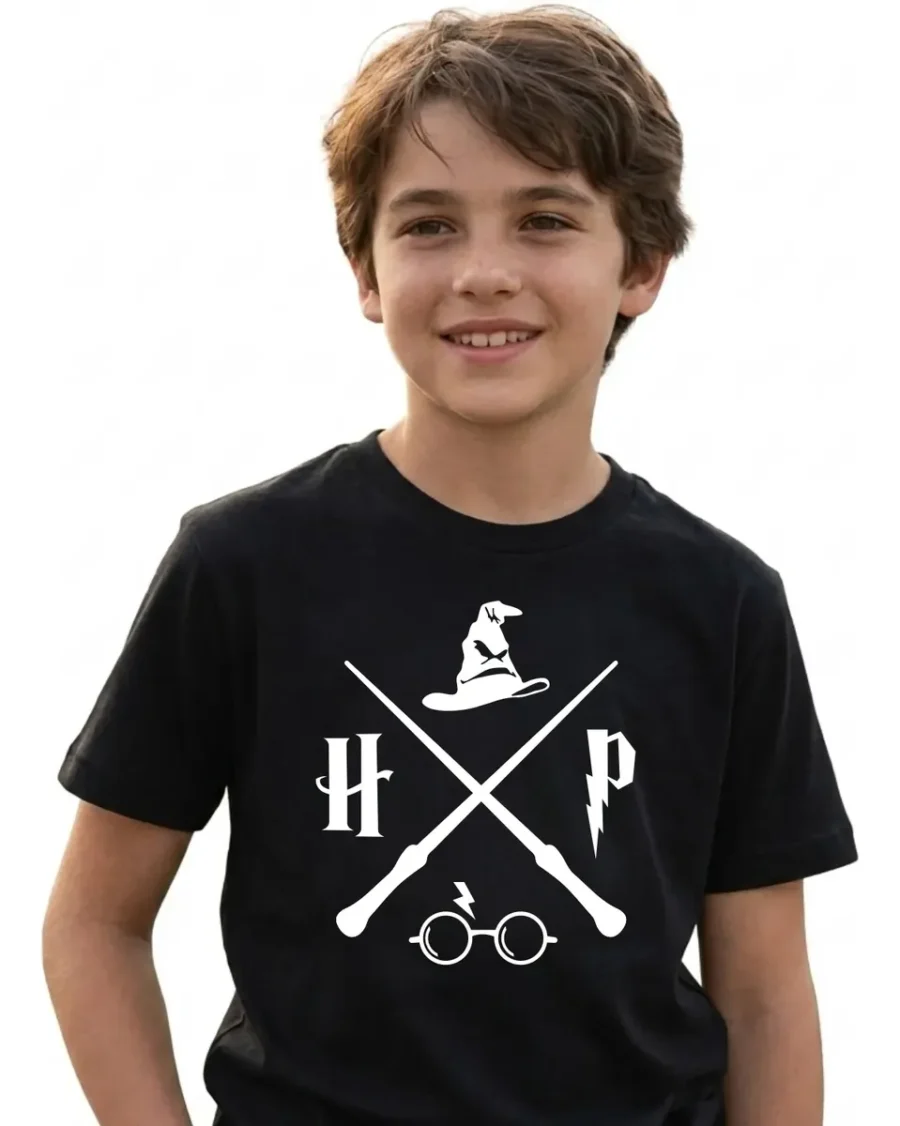 1 Camiseta Preta Infantil Unissex Harry Potter mlc