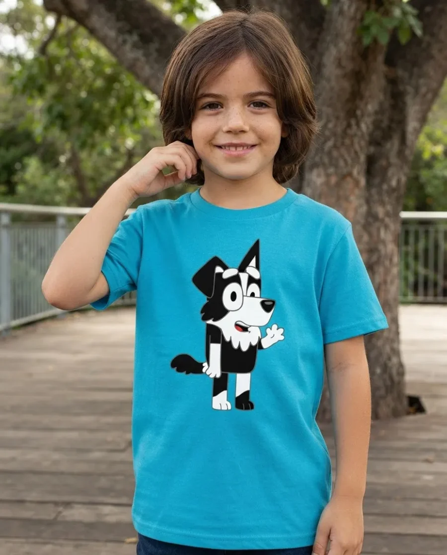 Camiseta Azul-turquesa Manga Curta Infantil Bluey Mackenzie mlc