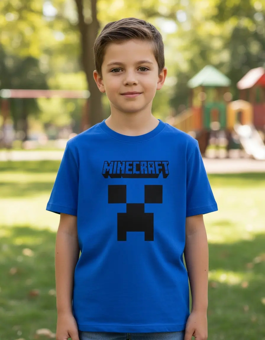 Camiseta Azul Infantil Minecraft mlc