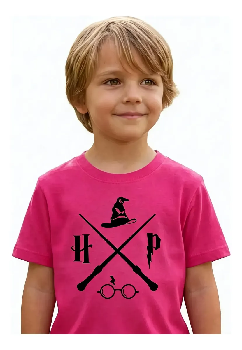 1 Camiseta Rosa Infantil Unissex Harry Potter mlc