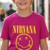 Camiseta Rosa Infantil Unissex Nirvana mlc