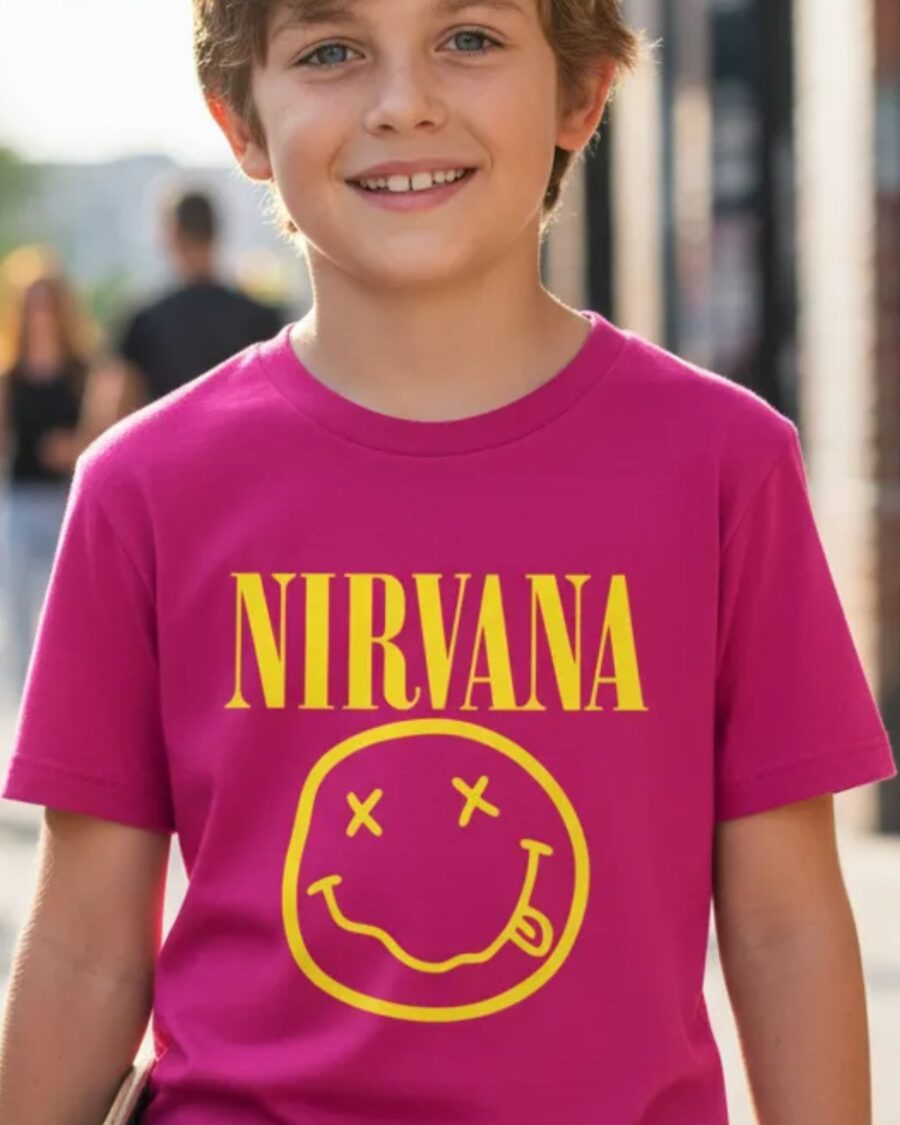 Camiseta Rosa Infantil Unissex Nirvana mlc
