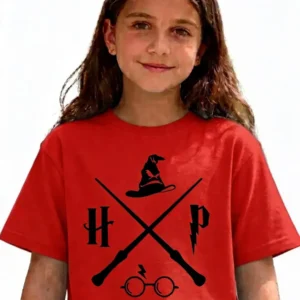 1 Camiseta Vermelha Infantil Unissex Harry Potter mlc