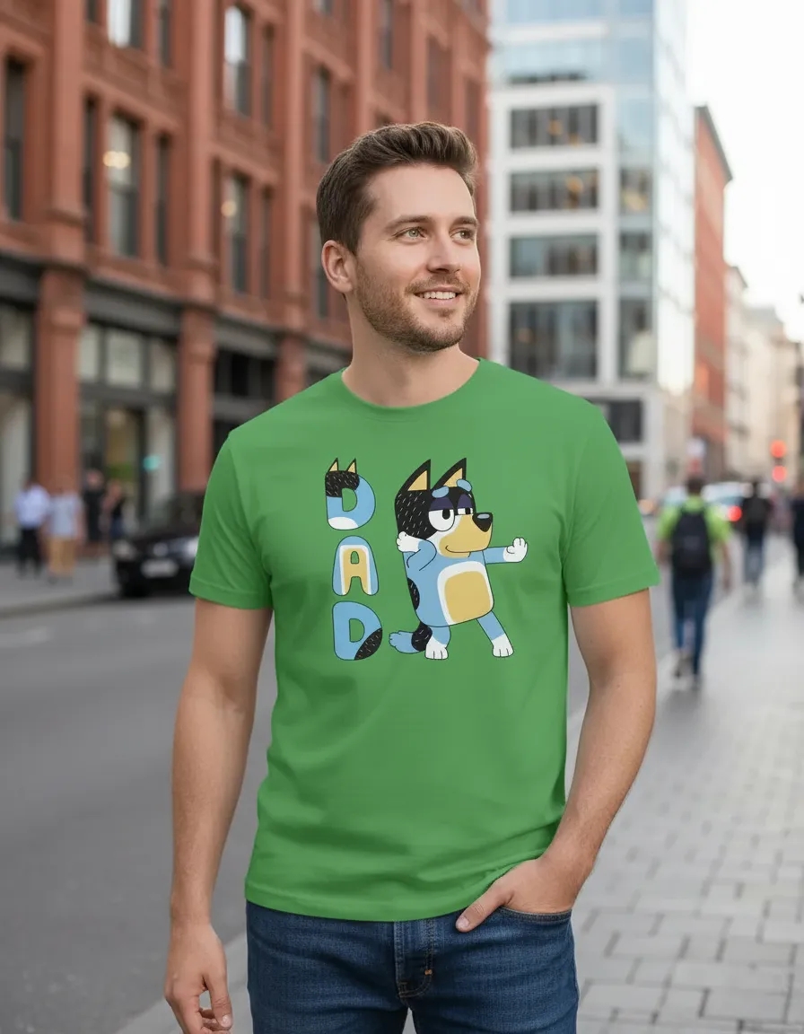 Camiseta Verde Masculina Unissex Bluey Pai spe