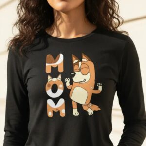 1 Camiseta Preta Manga Longa Baby Look Feminina Bluey Mãe mlc