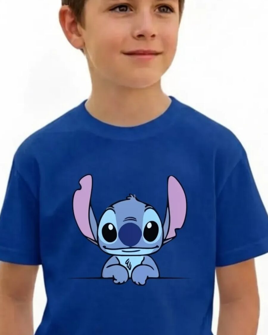 1 Camiseta Azul Infantil Unissex Lilo & Stitch spe
