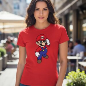 1 Camiseta Vermelha Feminina Baby Look Mario Bros Mod 2 mlc