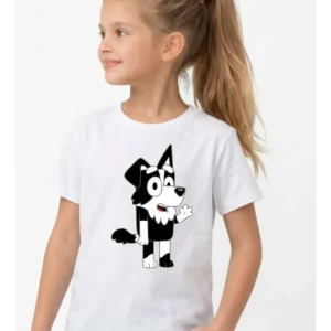 1 Camiseta Branca Manga Curta Infantil Bluey Mackenzie mlc