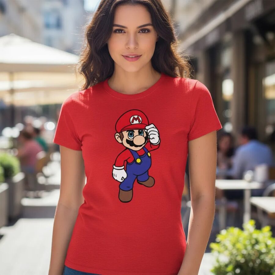 Camiseta Vermelha Feminina Baby Look Mario Bros Mod 2 mlc