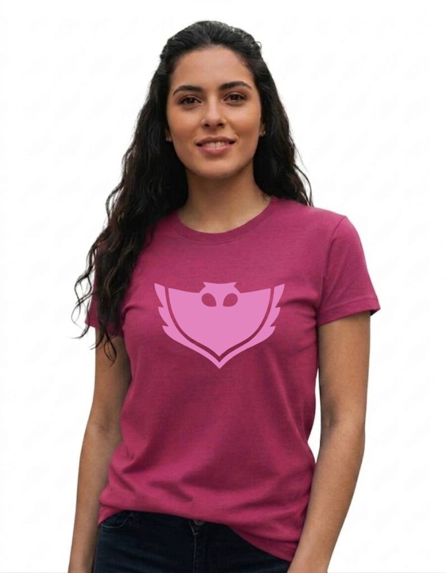 Camiseta Rosa Baby Look Feminina Corujita Pj Masks Desenho mlc