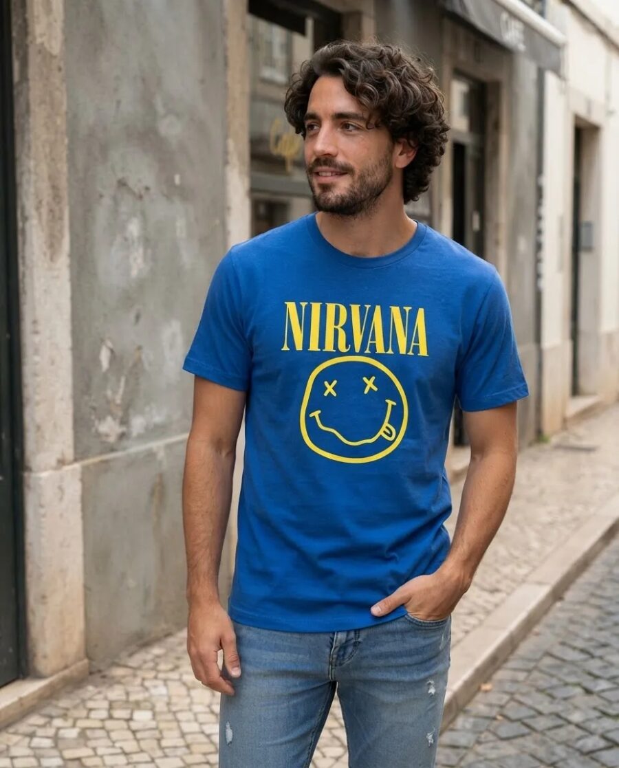 Camiseta Azul Adulto Unissex Nirvana spe