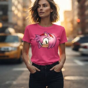 1 Camiseta Rosa Adulto Baby Look Feminina Amy Rose Sonic mlc