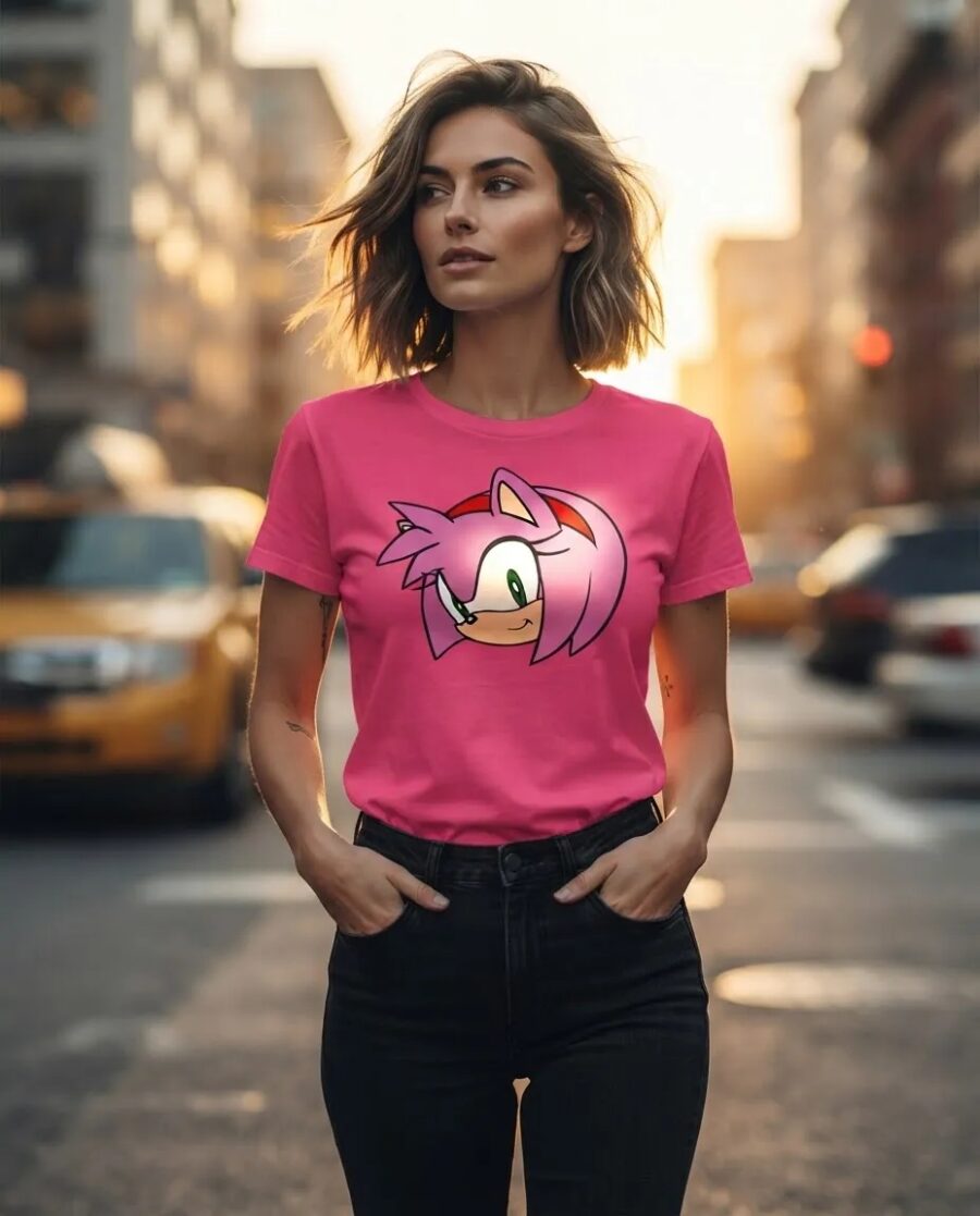 Camiseta Rosa Baby Look Feminina Amy Rose Sonic mlc