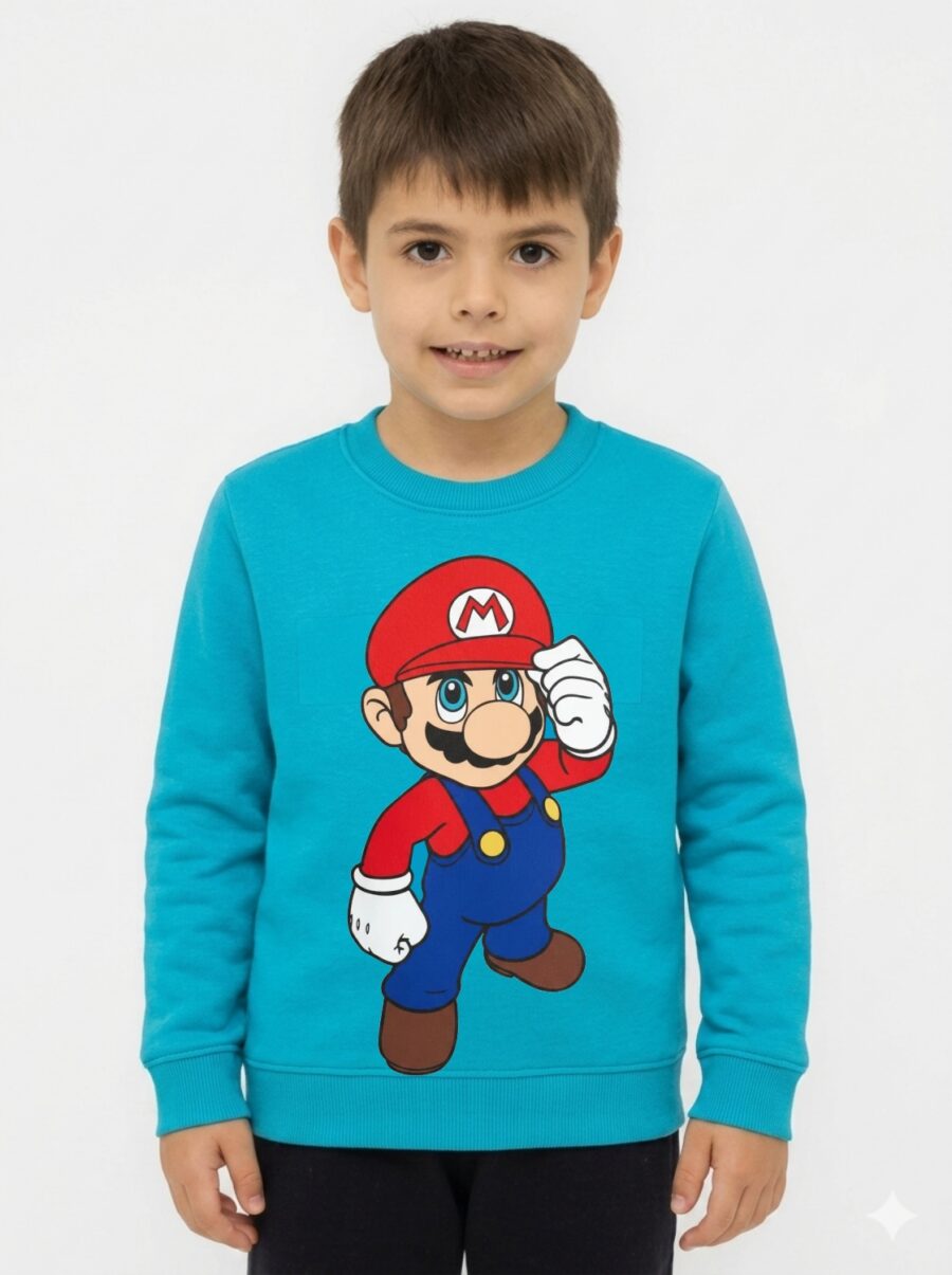 Moletom Algodão Flanelado Blue Infantil Super Mario Bros Hd mlr