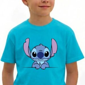 1 Camiseta Azul-turquesa Infantil Unissex Lilo & Stitch mlc