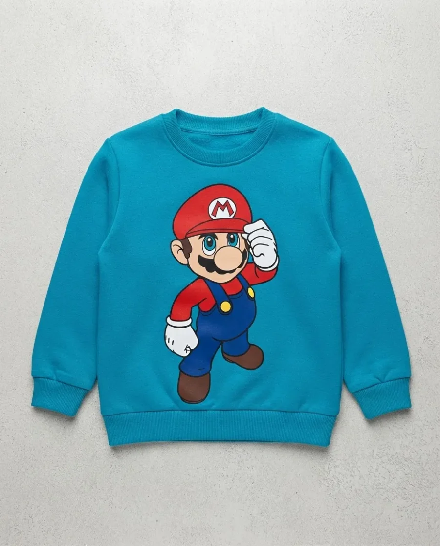 Moletom Algodão Flanelado Blue Infantil Super Mario Bros Hd mlr