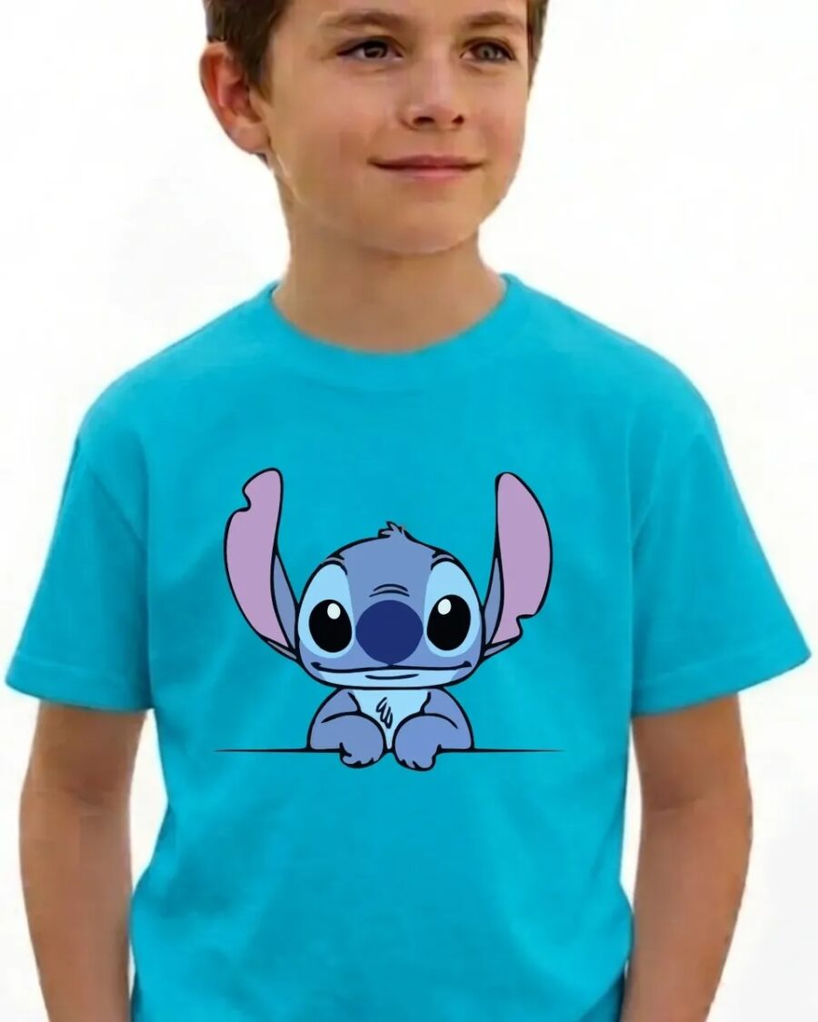 Camiseta Azul-turquesa Infantil Unissex Lilo & Stitch spe