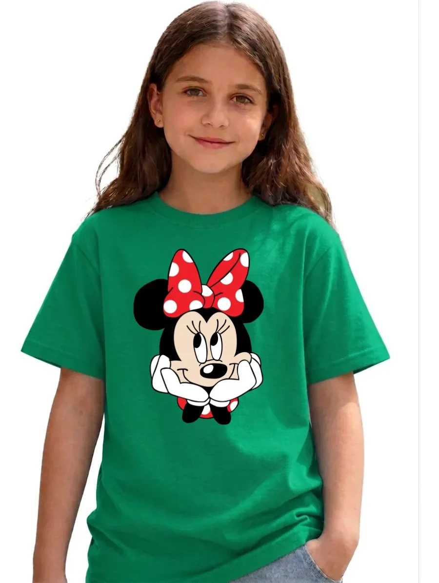 1 Camiseta Manga Curta Verde Infantil Unissex Minnie Mouse mlc
