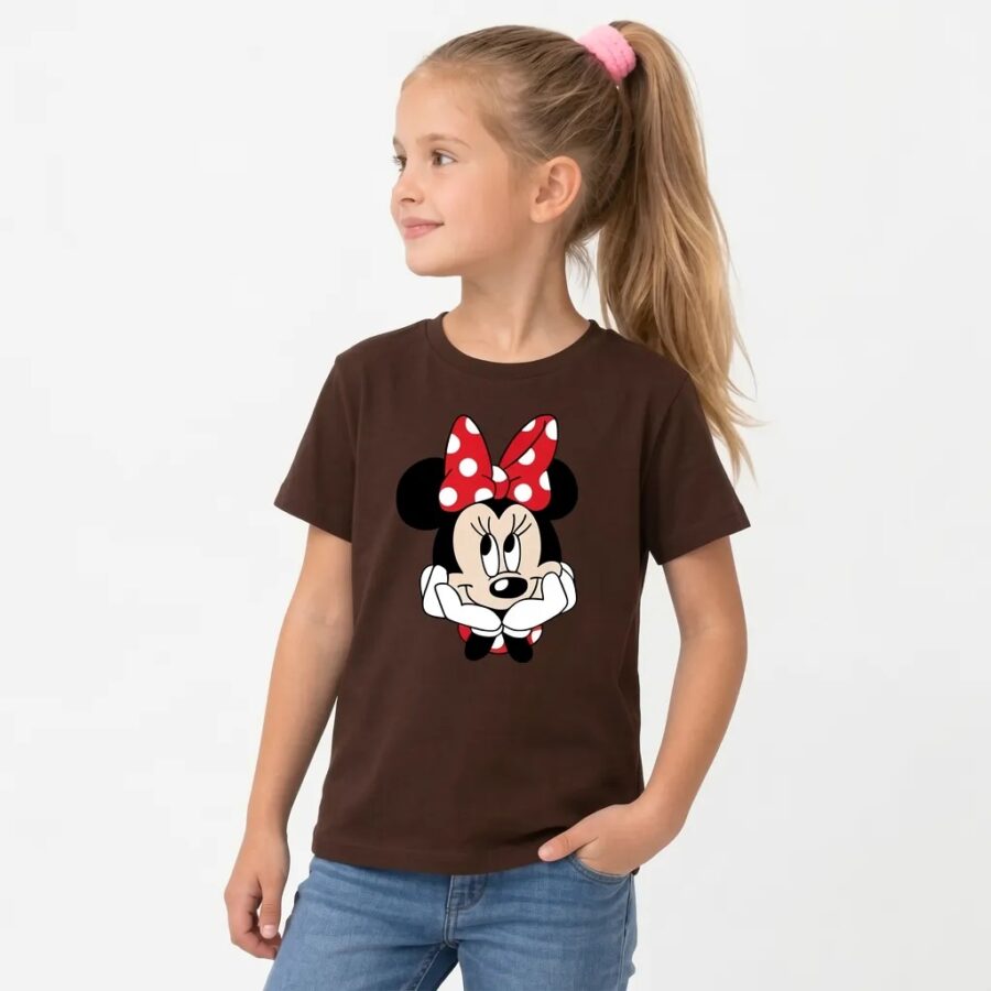 1 Camiseta Manga Curta Marrom Infantil Unissex Minnie Mouse mlc
