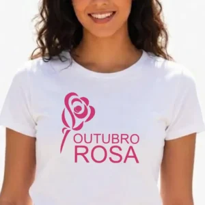 1 Camiseta Branca Baby Look Feminina Outubro Rosa mlc