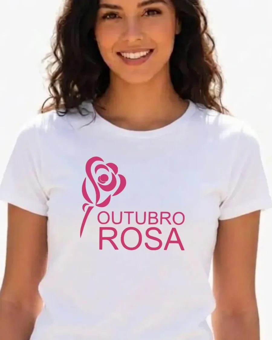 Camiseta Branca Baby Look Feminina Outubro Rosa mlc