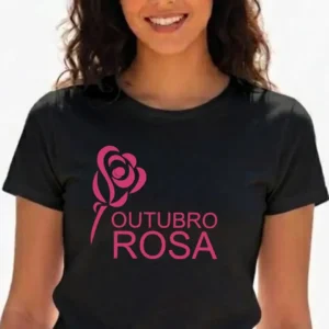 1 Camiseta Preta Baby Look Feminina Outubro Rosa mlc