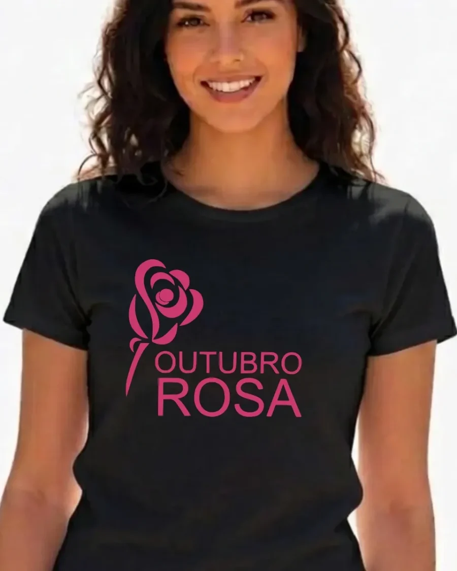 Camiseta Preta Baby Look Feminina Outubro Rosa mlc