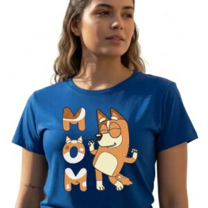 1 Camiseta Azul Baby Look Feminina Bluey Mãe mlc