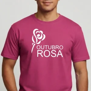 1 Camiseta Rosa Logo Branco Tradicional Adulto Unissex Outubro Rosa mlc